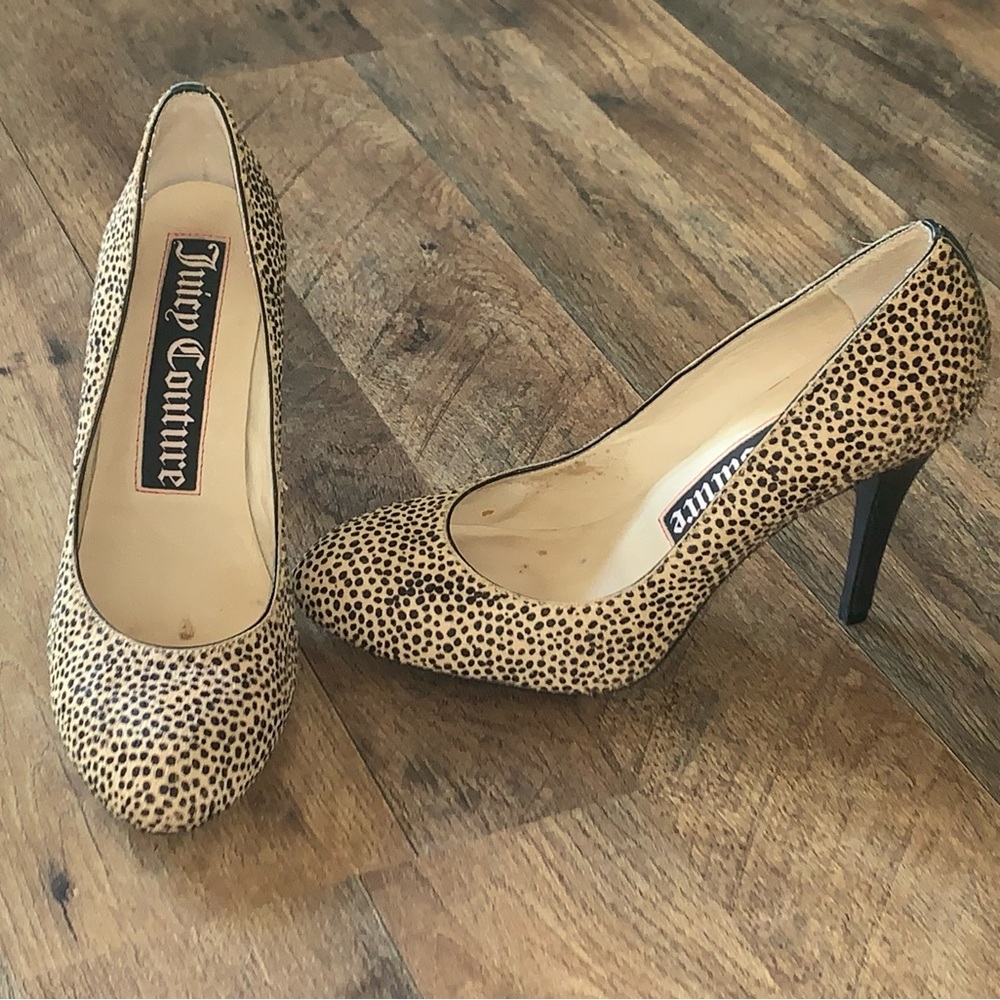 Juicy couture animal speckled cows hair heeled shoes size 8M